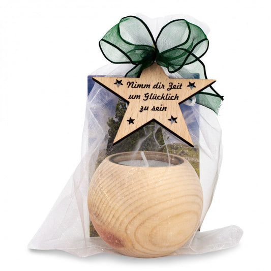 Teelichthalter aus Zirbenholz rund Nimm dir Zeit