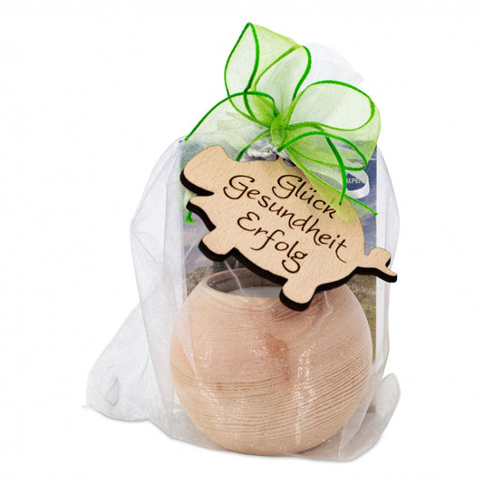 Teelichthalter aus Zirbenholz Schwein Glück