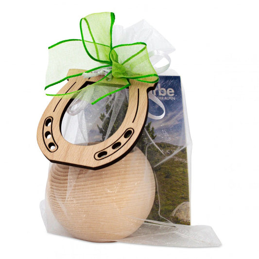 Teelichthalter aus Zirbenholz Hufeisen