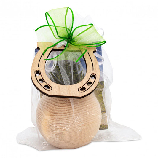 Teelichthalter aus Zirbenholz Hufeisen