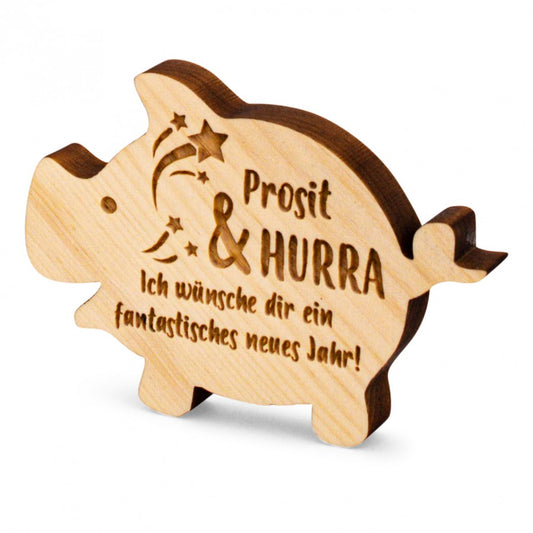 Glücksbringer aus Zirbe Schwein Prosit
