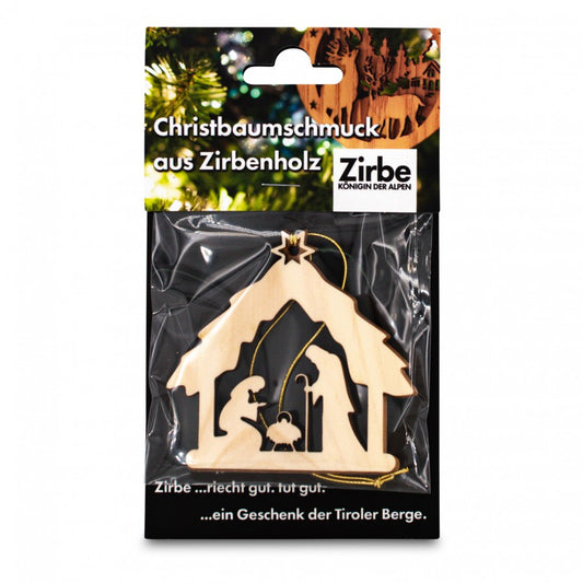 Christbaumschmuck aus Zirbe Krippe