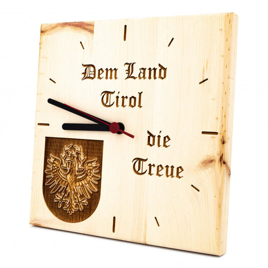 Zirben Wanduhr 3-D-Optik mit Schriftzug