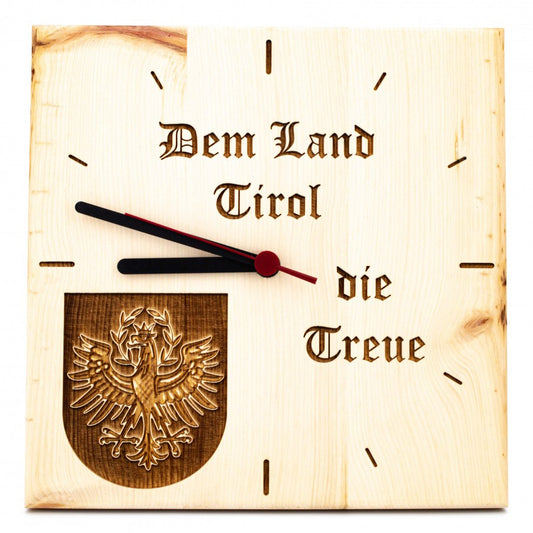 Zirben Wanduhr 3-D-Optik mit Schriftzug