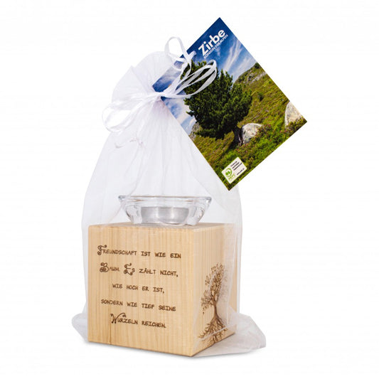 Teelichthalter aus Zirbenholz Freundschaft ist wie ein Baum ...