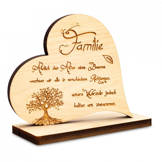 Zirbenherz auf Sockel Familie mit Lebensbaum