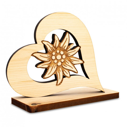 Zirbenherz auf Sockel mit Edelweiss