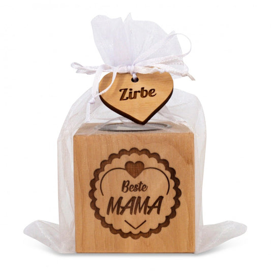 Teelichthalter aus Zirbenholz Beste Mama