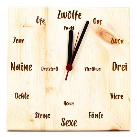 Zirben Wanduhr Tiroler Mundart