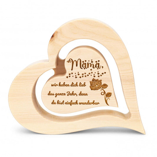Zirbenherz 20cm Mama wir haben dich lieb mit Namensgravur