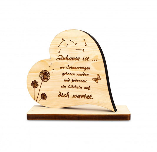 Zirbenherz auf Sockel Zuhause ist